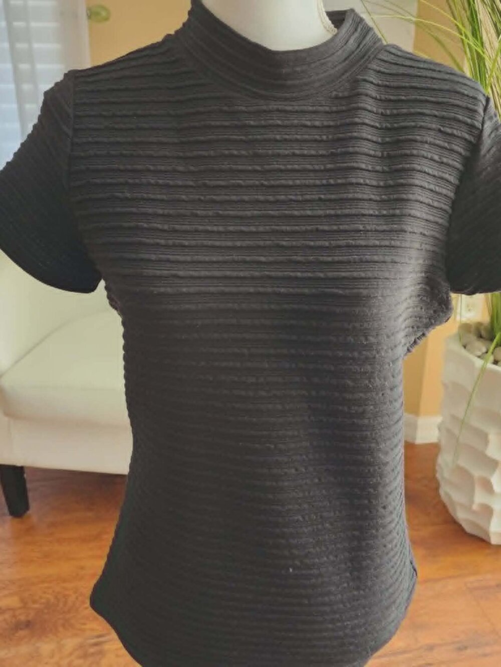 Sara Campbell Textured Black Mock Neck Top